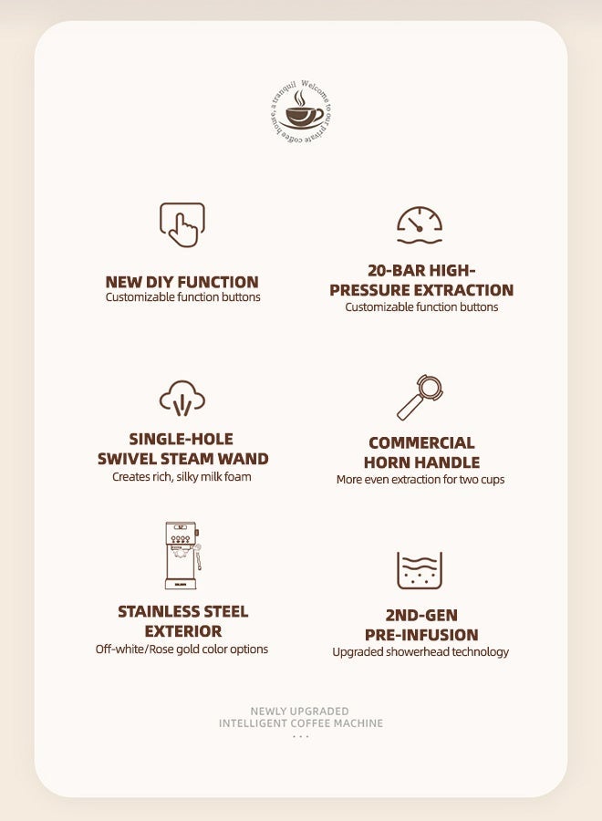 الحلم ماكينة قهوة RUIYADA للمنزل والمكتب، ماكينة إسبريسو شبه أوتوماتيكية مع ضغط منخفض قبل التخمير، استخلاص مركّز 20 بار وعصا بخار للحليب الرغوي – مثالية لمحبي القهوة والمقاهي الصغيرة - Image 4