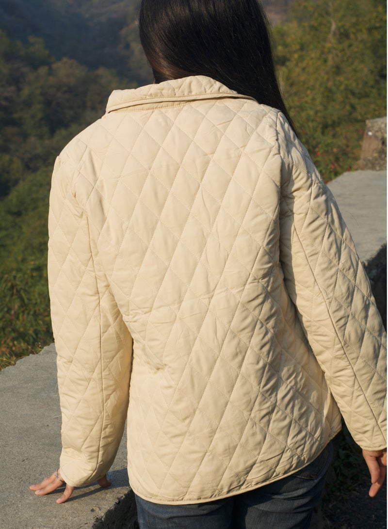P FOR PRETTY Beige Mid Length Padded Jacket - Image 4