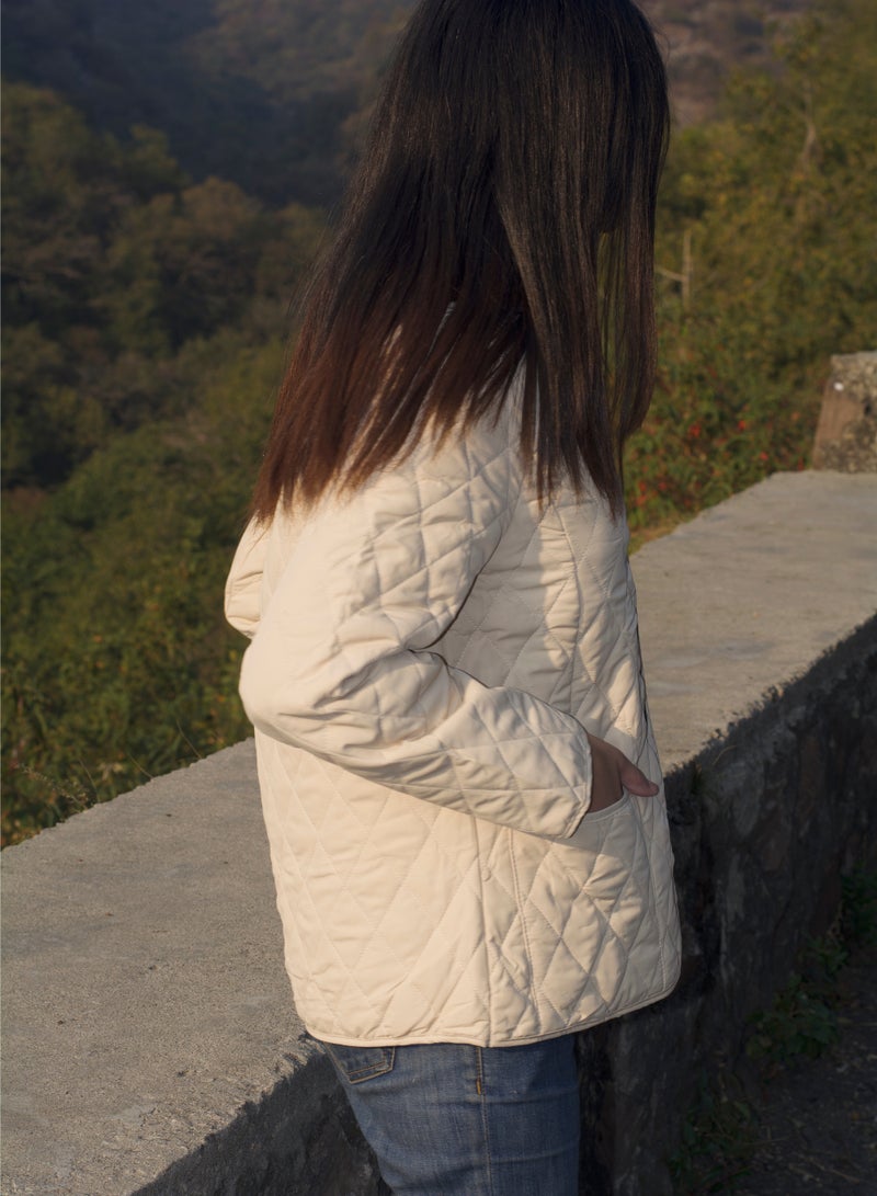 P FOR PRETTY Beige Mid Length Padded Jacket - Image 5