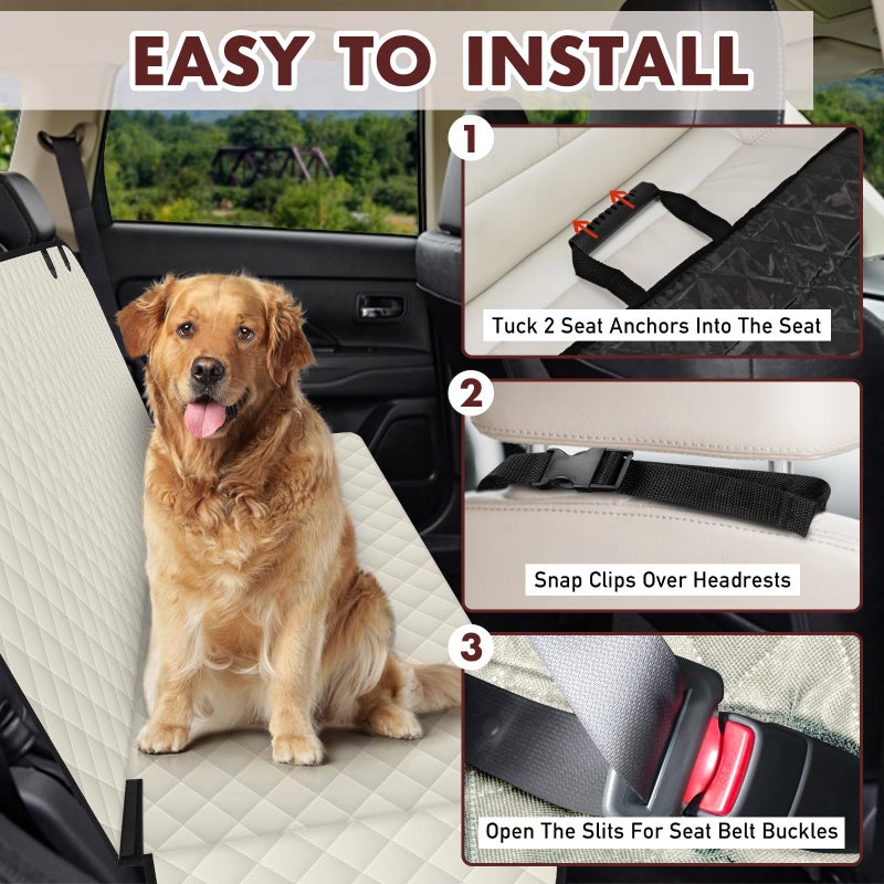 NECKORY Backseat Cover for Dogs, Waterproof and Non-Slip Pet Bench Seat Covers, Car Seat Protector for Back Seat, Universal Size Rear Car Seat Cover Fits Cars, Trucks and SUVs, L-Beige&Black - Image 3