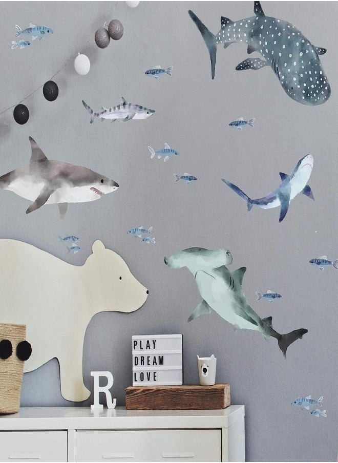 RoomMates RoomMates RMK4311SCS Sharks Peel and Stick Wall Decals, Blue, Gray, White  - Image 3