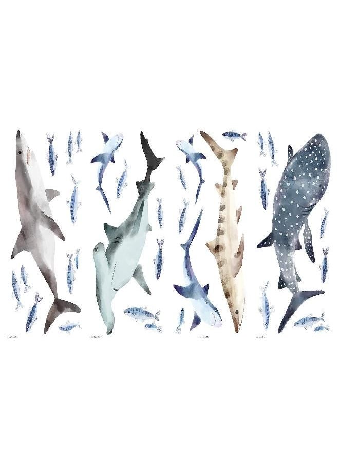 RoomMates RoomMates RMK4311SCS Sharks Peel and Stick Wall Decals, Blue, Gray, White  - Image 2
