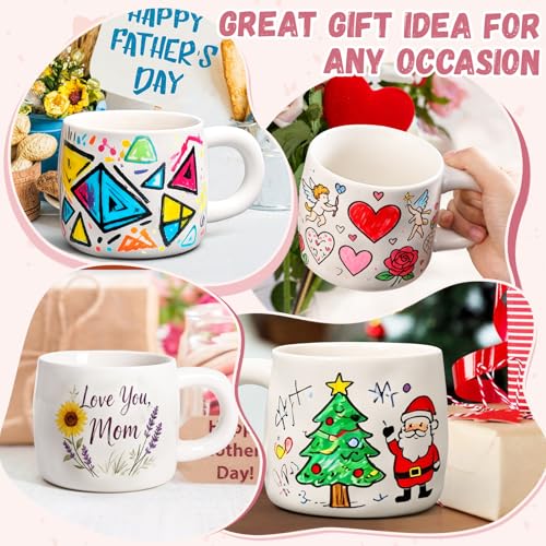 Maustic Mug Painting Kit, Paint Your Own Mug Kit, 2 Pcs Ceramic Mugs to Paint, Mothers Day Fathers Day Valentine's Day DIY Gift Kits, Includes 2 Paintable Mugs 13 Oz, Paints, Brushes - Image 3