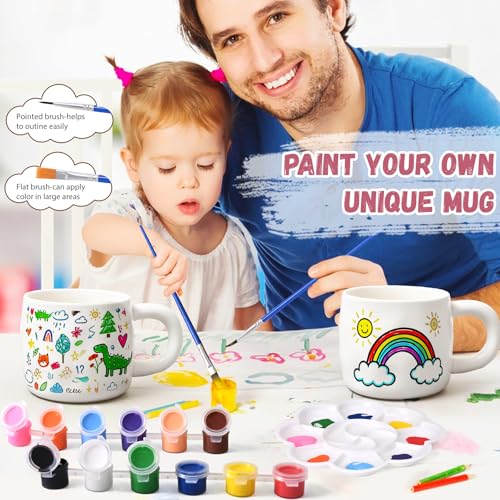 Maustic Mug Painting Kit, Paint Your Own Mug Kit, 2 Pcs Ceramic Mugs to Paint, Mothers Day Fathers Day Valentine's Day DIY Gift Kits, Includes 2 Paintable Mugs 13 Oz, Paints, Brushes - Image 4