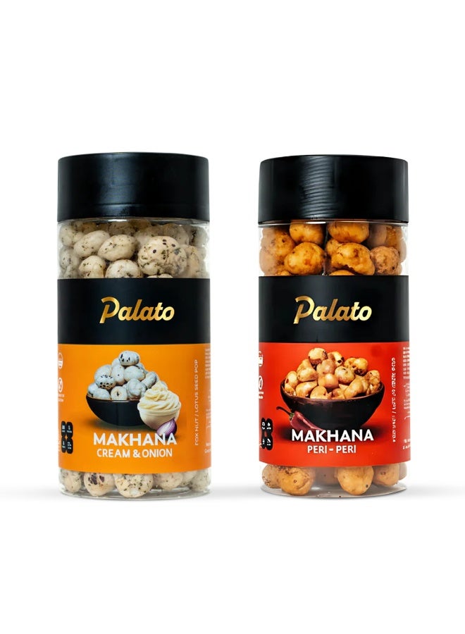 Premium Makhana 2 Delicious Flavors - Cream & Onion + Peri Peri (Pack of 2)