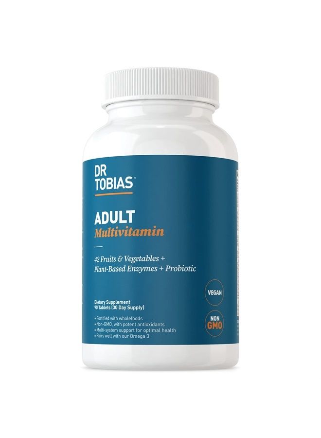 Dr. Tobias Adult Multivitamin for Women & Men, Energy & Immune Support from 42 Fruits & Vegetables Plus Probiotics, Comprehensive Daily Multivitamins for Men & Women, Non-GMO, 90 Tablets, 30 Servings - Image 1