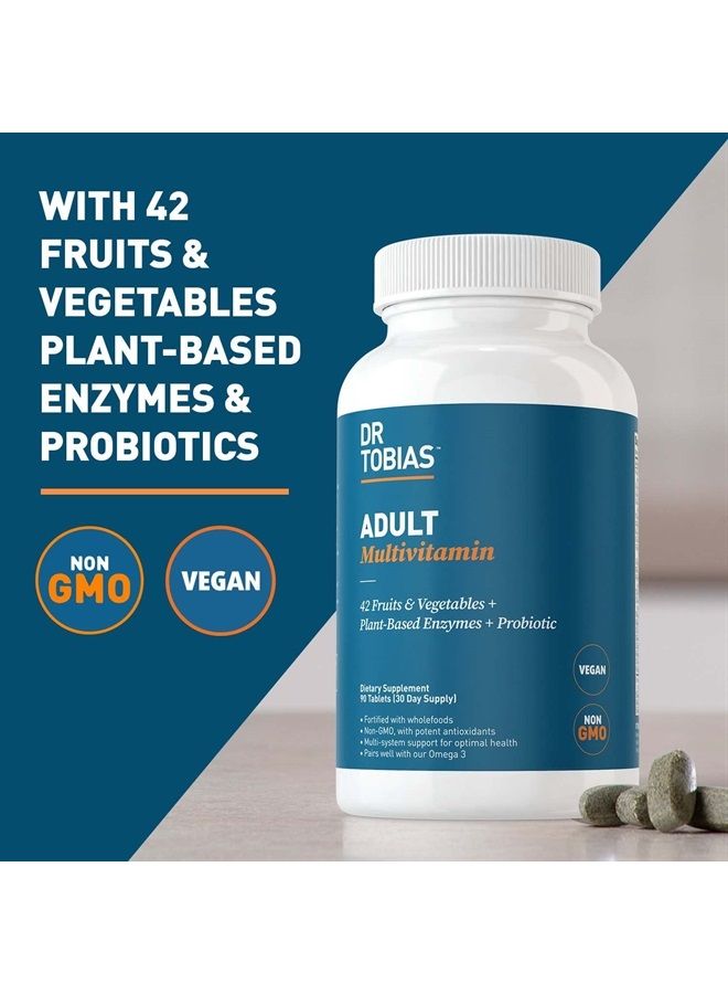 Dr. Tobias Adult Multivitamin for Women & Men, Energy & Immune Support from 42 Fruits & Vegetables Plus Probiotics, Comprehensive Daily Multivitamins for Men & Women, Non-GMO, 90 Tablets, 30 Servings - Image 3