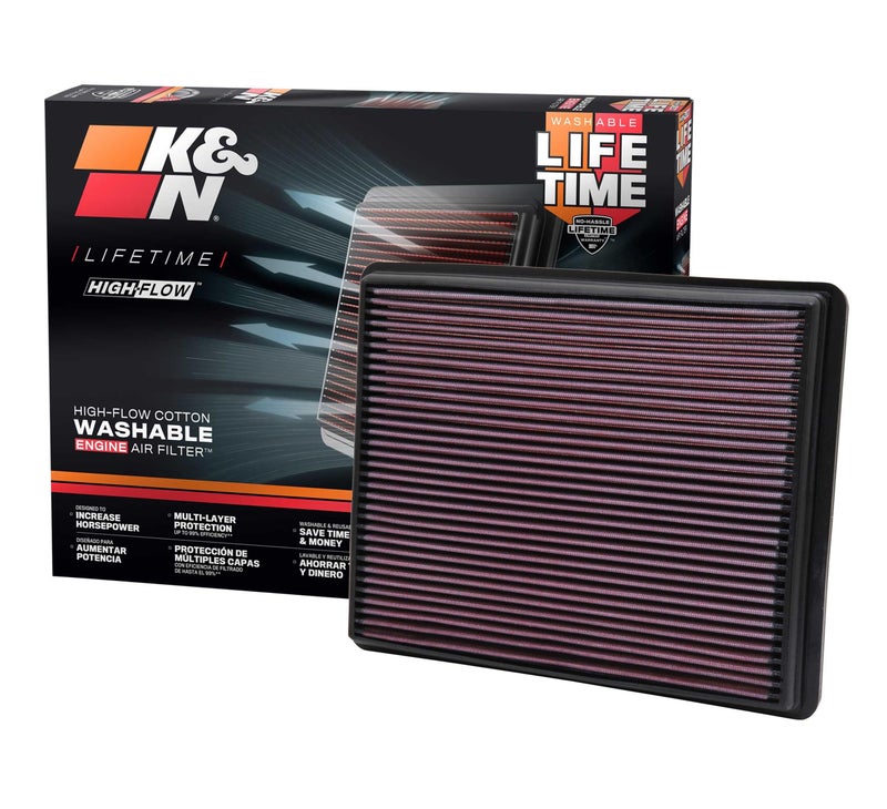 K+N K&N High-Flow Original Lifetime Engine Air Filter: Increase Power: Compatible with 1999-2020 Cadillac/Chervolet/GMC: Escalade, Avalanche, Cheyenne, Silverado, Suburban, Tahoe, Sierra, Yukon, 33-2129 - Image 1