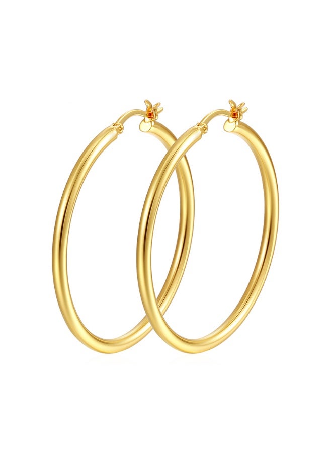 Ucanbe Elegant Oversized Hollow Round Hoop Earrings for Women – Smooth Glossy 18K Gold-Plated Copper, 30/40/50/60MM - Image 1
