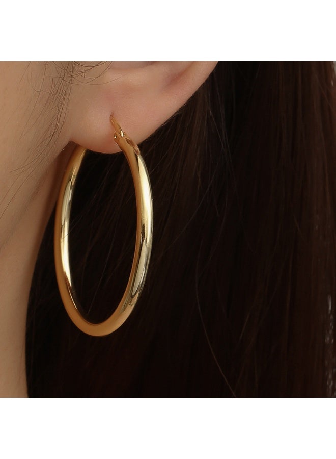 Ucanbe Elegant Oversized Hollow Round Hoop Earrings for Women – Smooth Glossy 18K Gold-Plated Copper, 30/40/50/60MM - Image 2