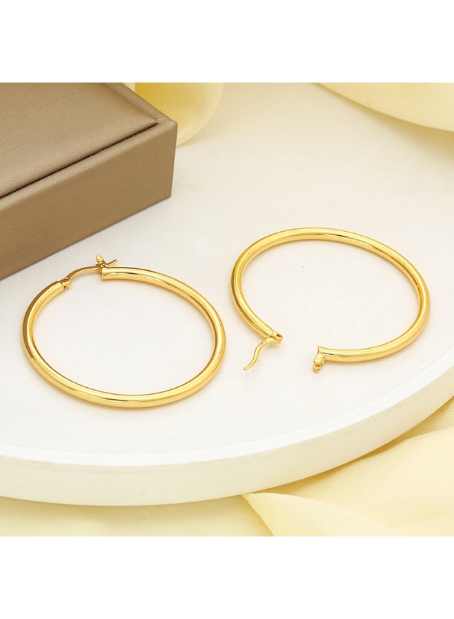 Ucanbe Elegant Oversized Hollow Round Hoop Earrings for Women – Smooth Glossy 18K Gold-Plated Copper, 30/40/50/60MM - Image 4