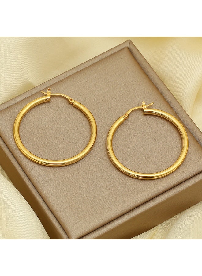 Ucanbe Elegant Oversized Hollow Round Hoop Earrings for Women – Smooth Glossy 18K Gold-Plated Copper, 30/40/50/60MM - Image 3