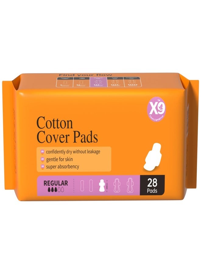 X9 Cotton Cover Period Pads, Regular Absorbency Pads for Women with Wings, 28 Count - Image 1