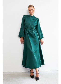 Vavinor Balloon Sleeve Satin Evening Dress - Emerald  - Image 1