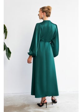 Vavinor Balloon Sleeve Satin Evening Dress - Emerald  - Image 5