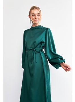 Vavinor Balloon Sleeve Satin Evening Dress - Emerald  - Image 2