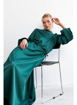 Vavinor Balloon Sleeve Satin Evening Dress - Emerald  - Image 3