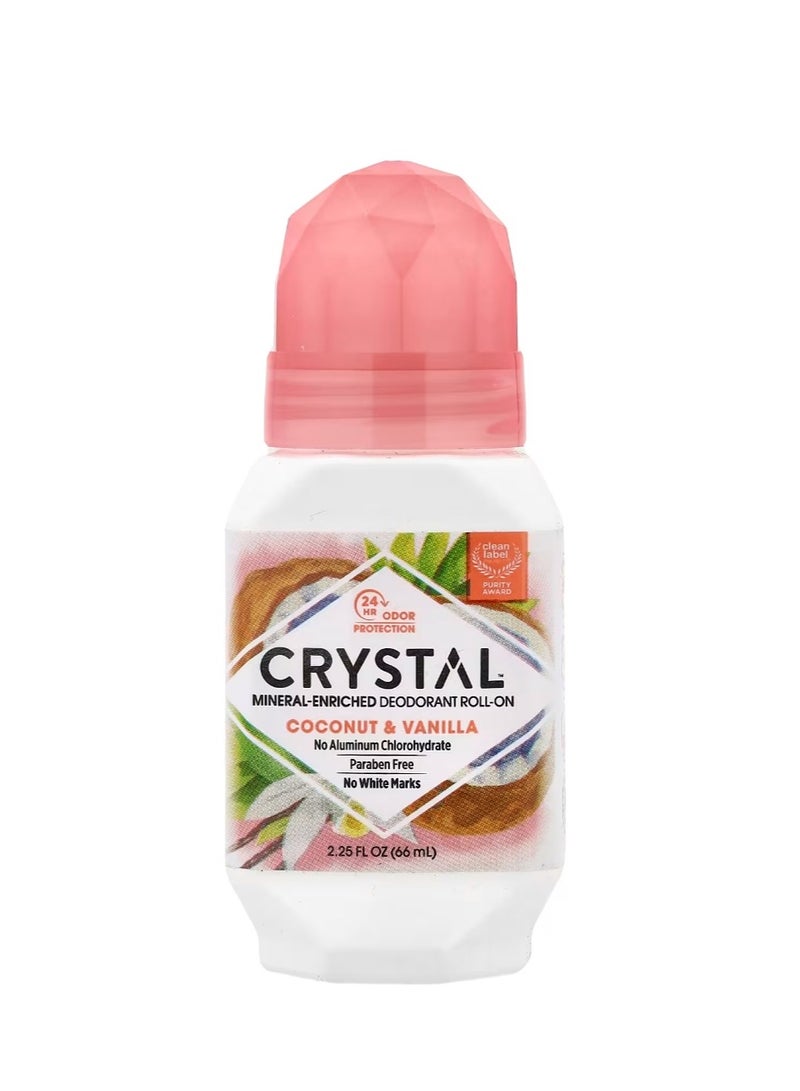 CRYSTAL Mineral-Enriched Deodorant Roll-On Coconut & Vanilla 2.25 fl oz (66 ml) - Image 1