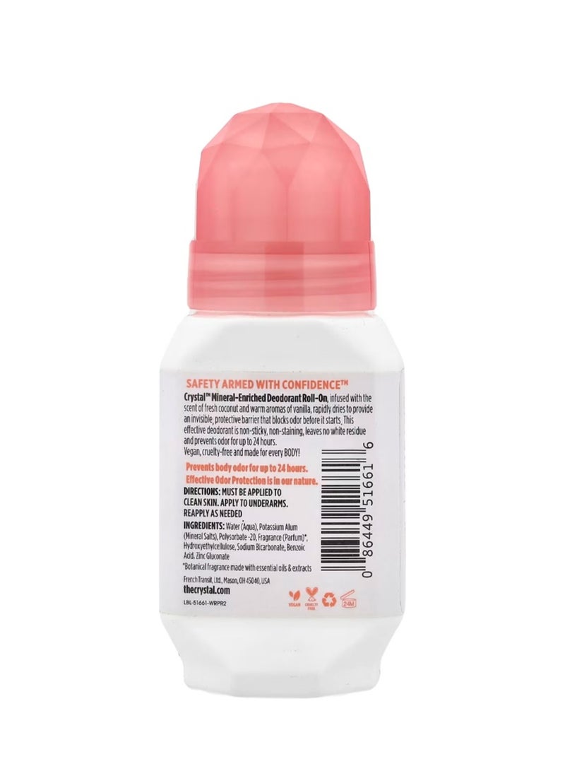 CRYSTAL Mineral-Enriched Deodorant Roll-On Coconut & Vanilla 2.25 fl oz (66 ml) - Image 2