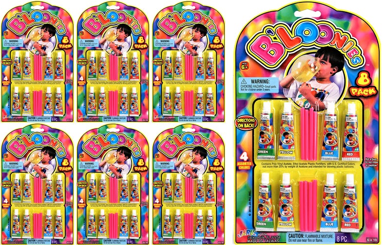 JA-RU B'loonies Plastic Balloon Variety 8 (48 Tubes in 6 Packs) Great Original Bloonies Bubble Making. Blow a Plastic Bubble. Classic Retro Toy. Plus 1 Sticker. 774-6s - Image 1