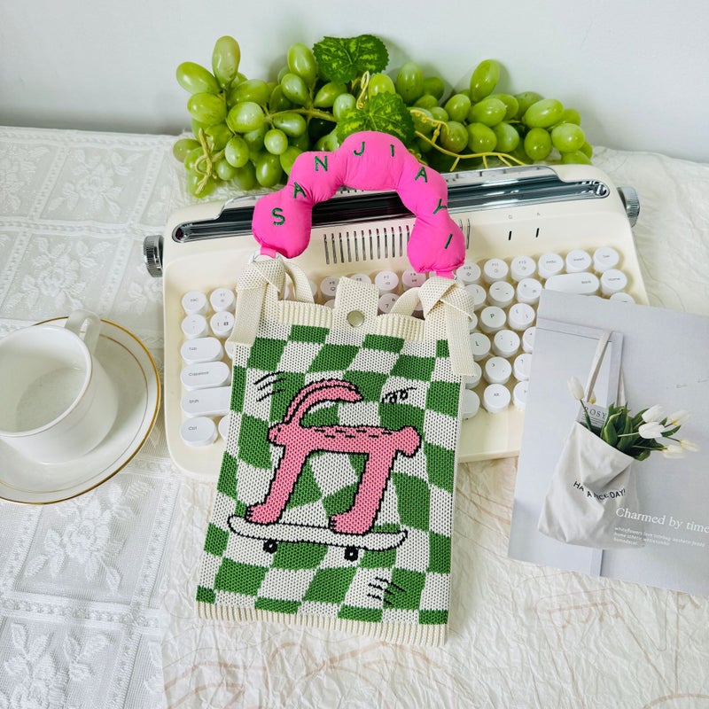 Original Design Cute Cat Knitted Bag Handbag Wool Woven Bag Cute Cat Mobile Phone Bag Waler Baby Bag For Women - Image 5