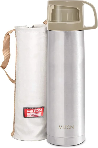 Milton Milton Glassy 750 Thermosteel 24 Hours Hot and Cold Water Bottle with Drinking Cup Lid, 750 ml, Grey | Leak Proof | Office Bottle | Gym Bottle | Home | Kitchen | Hiking | Trekking | Travel Bottle Grey