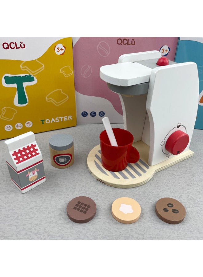 Baby Wooden Coolhouse Microwave Bread Machine Coffee Machine Set Children's Educational Simulation Kitchen Cutting Toys-Color:White-Bread Maker - Image 4