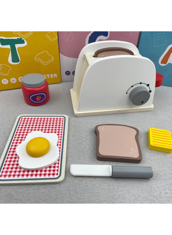 Baby Wooden Coolhouse Microwave Bread Machine Coffee Machine Set Children's Educational Simulation Kitchen Cutting Toys-Color:White-Bread Maker - Image 1