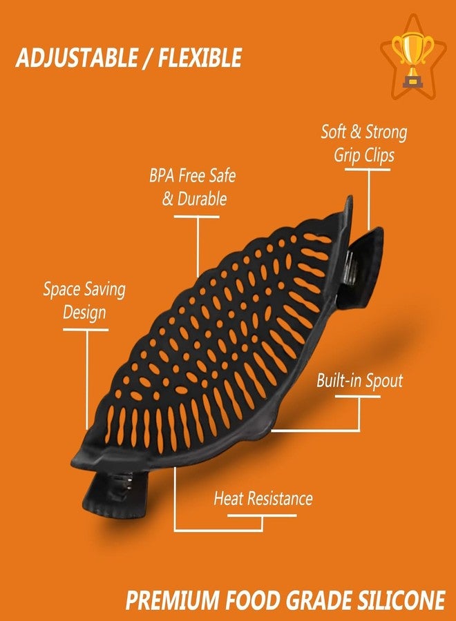 liboyixi Clip On Strainer Silicone for All Pots and Pans, Pasta Strainer Clip on Food Strainer for Meat Vegetables Fruit Silicone Kitchen Colander (Black) - Image 4