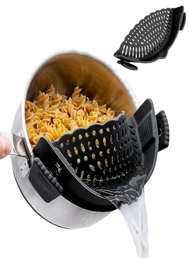 liboyixi Clip On Strainer Silicone for All Pots and Pans, Pasta Strainer Clip on Food Strainer for Meat Vegetables Fruit Silicone Kitchen Colander (Black) - Image 1