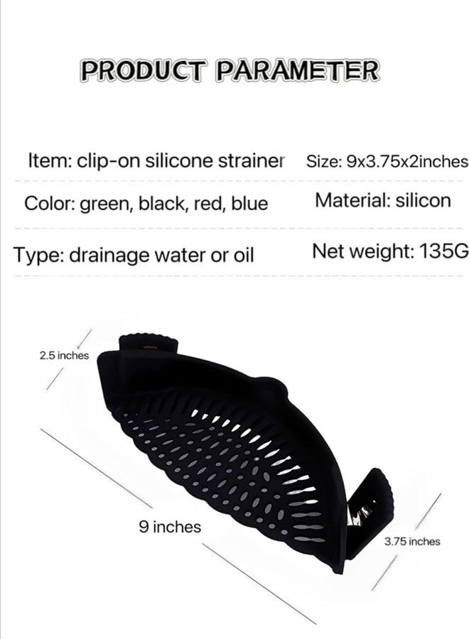 liboyixi Clip On Strainer Silicone for All Pots and Pans, Pasta Strainer Clip on Food Strainer for Meat Vegetables Fruit Silicone Kitchen Colander (Black) - Image 2