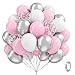 Leraqertra 60pcs Pink and Silver Balloons 12inch with Pink White Silver Confetti Balloons for Graduation Baby Shower Birthday Party Decorations - Image 2