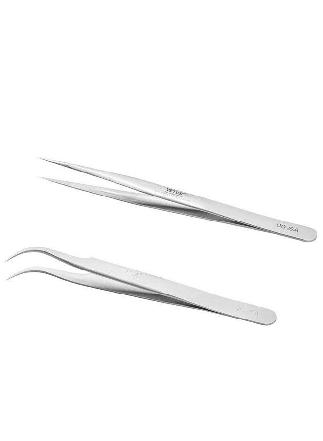 EMEDA Eyelash Extension Tweezers 2 Pieces Vetus Straight Pointer And J Curved Tweezers For Eyelash Extensions Precision Lashing Tweezers Professional Tools For Isolation Classic Volume Lash Extensions - Image 2
