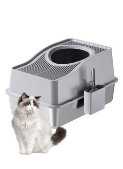 Extra Large Stainless Steel Cat Litter Box Metal Litter Pan Tray, High Wall Sides Non-Stick