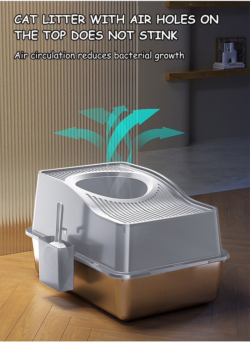 Kidle - Extra Large Stainless Steel Cat Litter Box Metal Litter Pan Tray, High Wall Sides Non-Stick - Image 1