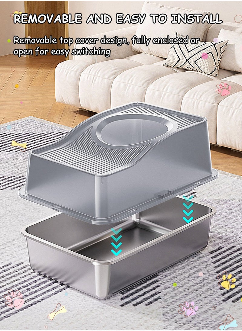 Kidle - Extra Large Stainless Steel Cat Litter Box Metal Litter Pan Tray, High Wall Sides Non-Stick - Image 1