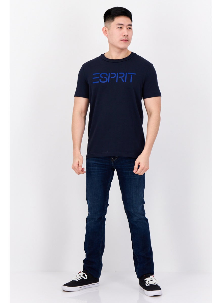 ESPRIT - Men Crew Neck Short Sleeve Brand Logo T-Shirt, Navy - Image 1