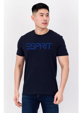 Men Crew Neck Short Sleeve Brand Logo T-Shirt, Navy