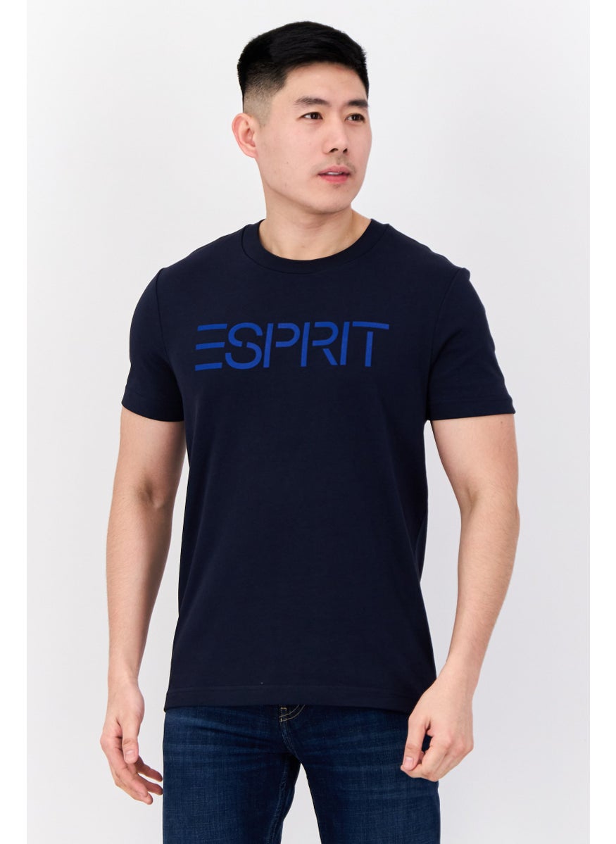 ESPRIT - Men Crew Neck Short Sleeve Brand Logo T-Shirt, Navy - Image 1