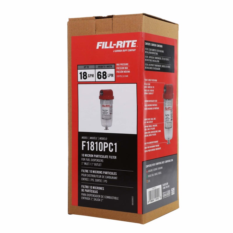 FILL RITE Fill-Rite F1810PC1 1" 18 GPM (68 LPM) 10 Micron Particulate Fuel Filter with Drain (Clear Bowl) - Image 2