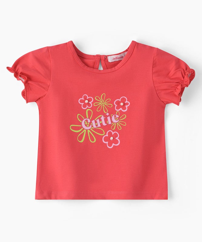 JELLIENE GIRLS GRAPHIC PRINT RUFFLE SLEEVE TOP - Image 1