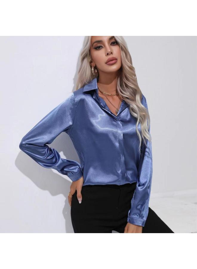 VUELO Popular Real Shot One Button Satin Shirt Elegant Commuter Long Sleeve Shirt Spring And Summer New European And American Women's Clothing - Image 4