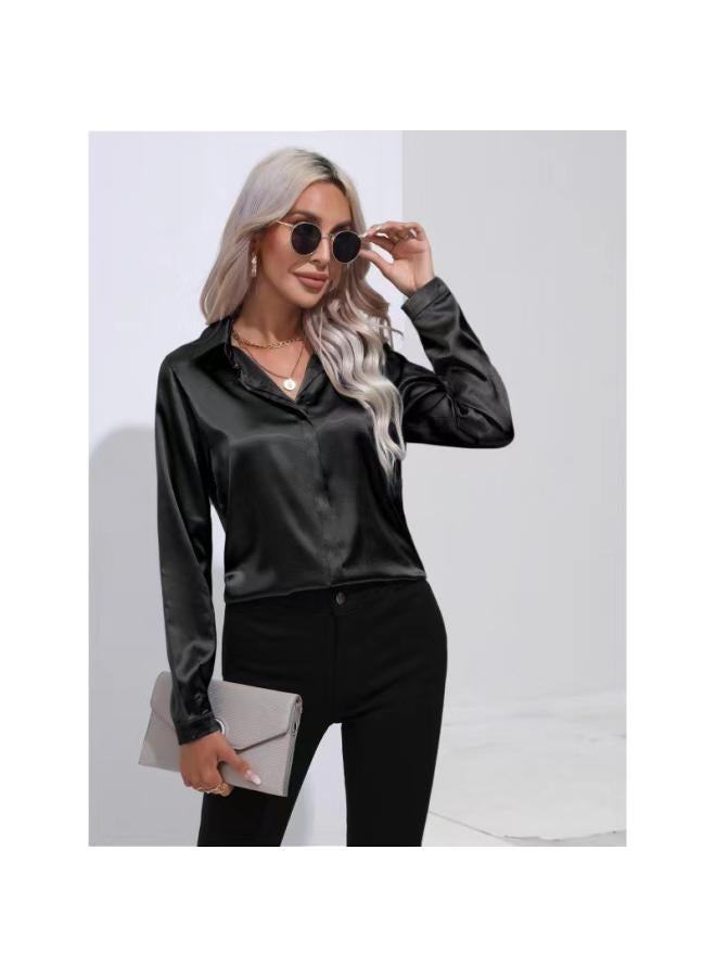 VUELO Popular Real Shot One Button Satin Shirt Elegant Commuter Long Sleeve Shirt Spring And Summer New European And American Women's Clothing - Image 1