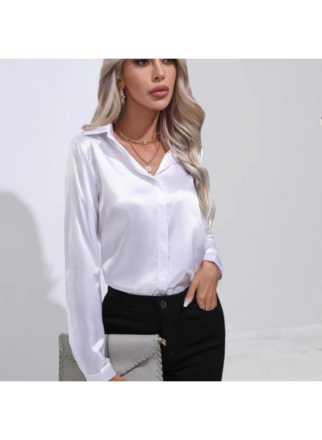 VUELO Popular Real Shot One Button Satin Shirt Elegant Commuter Long Sleeve Shirt Spring And Summer New European And American Women's Clothing - Image 3