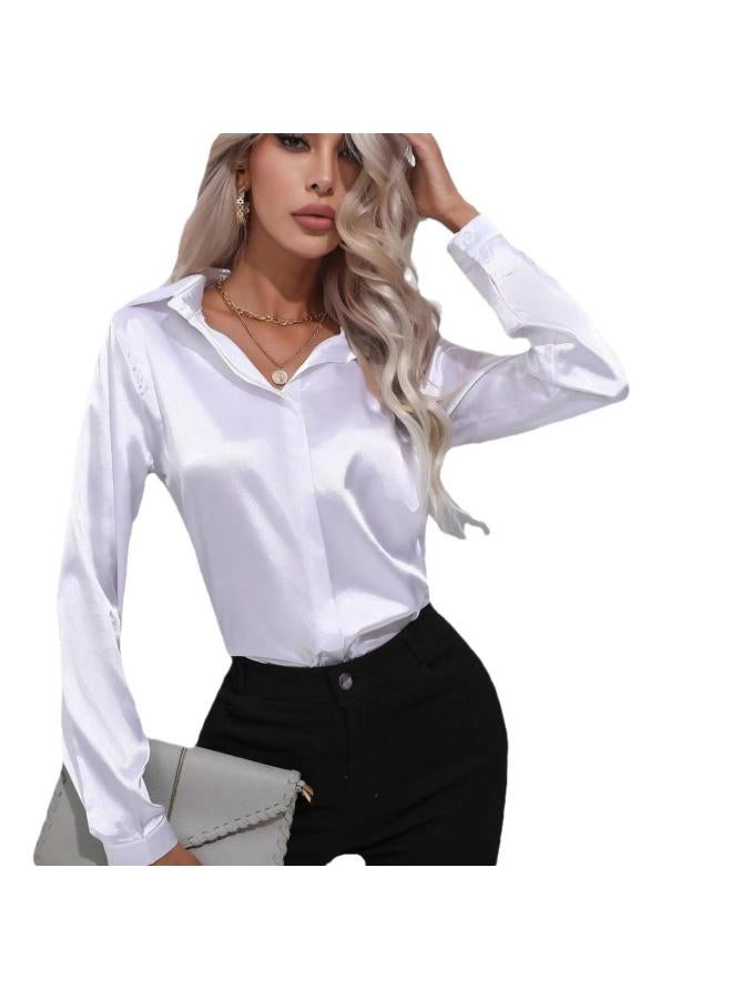 VUELO Popular Real Shot One Button Satin Shirt Elegant Commuter Long Sleeve Shirt Spring And Summer New European And American Women's Clothing - Image 5