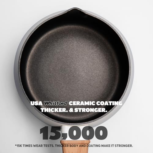 LISOS 2.5 Quart Non-stick Ceramic Sauce Pan with Lid, Small Milk Pots for Cooking with Pour Spout, Aluminum stock Pot Wood Handle for kitchen, PFAS-Free, White - Image 5