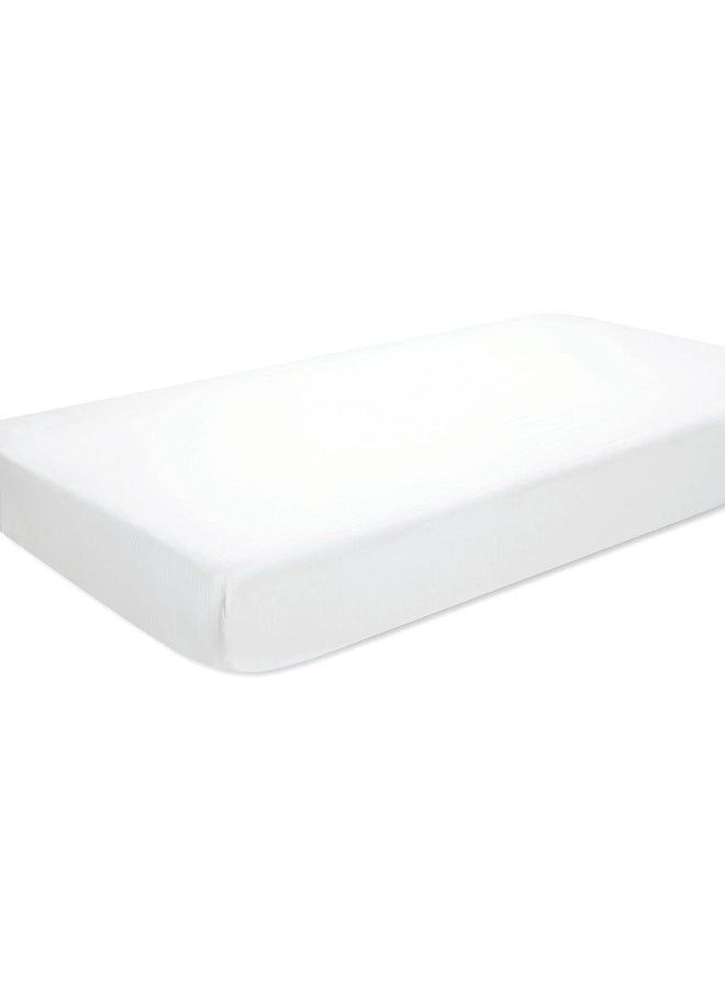 aden + anais aden + anais Essentials Classic Crib Sheet, 100% Cotton Muslin, Super Soft, Breathable, Tailored Snug Fit, Solid White  - Image 1