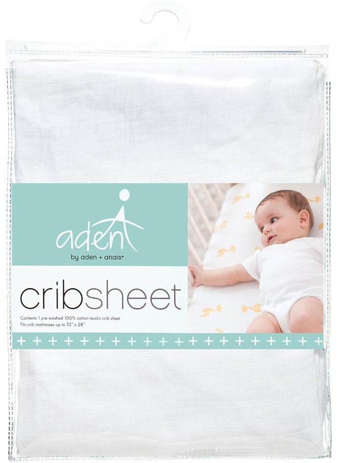 aden + anais aden + anais Essentials Classic Crib Sheet, 100% Cotton Muslin, Super Soft, Breathable, Tailored Snug Fit, Solid White  - Image 3