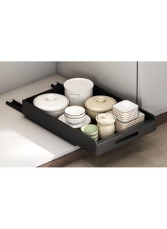 YQbest Cabinet Organizer Drawer - Pull Out Cabinet Drawers 17" Deep Adhesive Slide Out Storage Shelf  for Kitchen Pantry Bathroom Home, Black  - Image 1