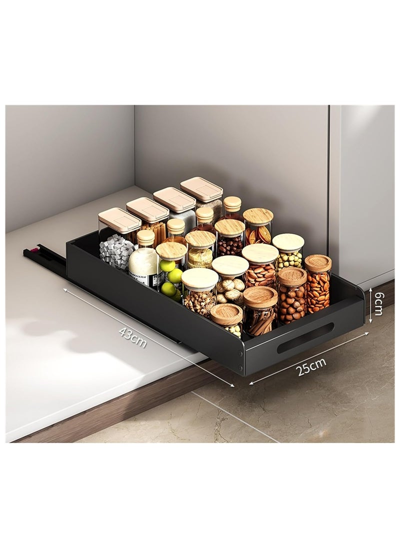 YQbest Cabinet Organizer Drawer - Pull Out Cabinet Drawers 17" Deep Adhesive Slide Out Storage Shelf  for Kitchen Pantry Bathroom Home, Black  - Image 2